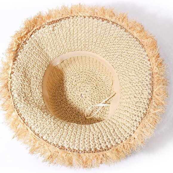 Womens Straw Hat Beach Sun Hat Frayed Crochet Foldable Straw Bucket Hat Summer F - Picture 5 of 7